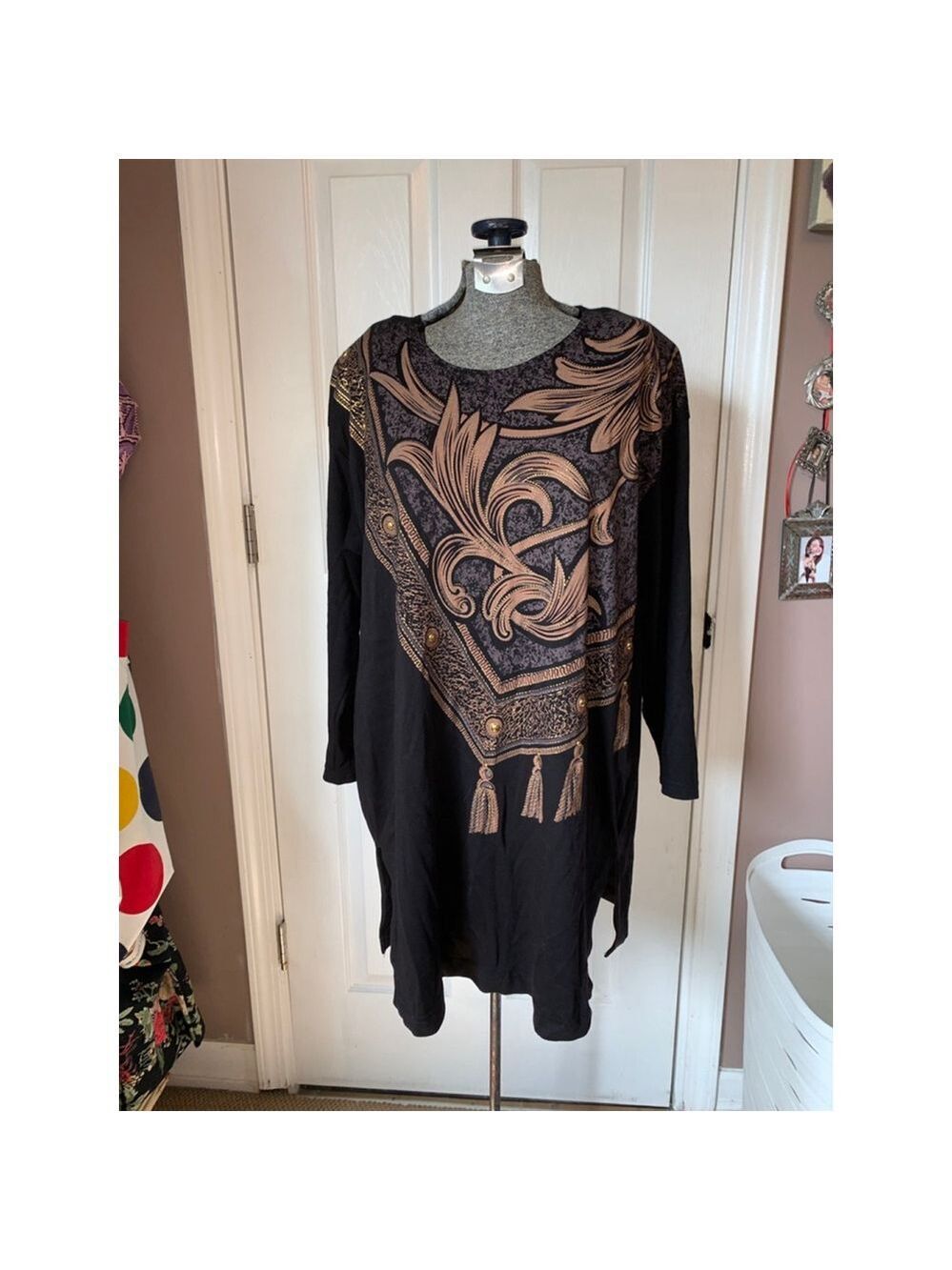 Women's Picadilly Plus Black Gold Tunic Top small